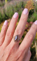 14k gold Victorian carved cameo angel & seed pearl estate navette ring