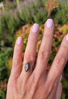 14k gold Victorian carved cameo angel & seed pearl estate navette ring