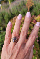 14k gold Victorian carved cameo angel & seed pearl estate navette ring