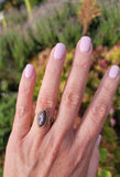14k gold Victorian carved cameo angel & seed pearl estate navette ring