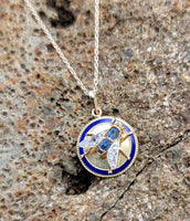 10-14k gold Victorian sapphire & diamond FLY necklace pendant lavaliere