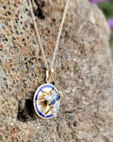 10-14k gold Victorian sapphire & diamond FLY necklace pendant lavaliere