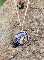 10-14k gold Victorian sapphire & diamond FLY necklace pendant lavaliere