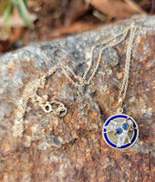 10-14k gold Victorian sapphire & diamond FLY necklace pendant lavaliere