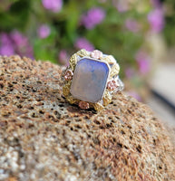 10k tri colored gold c.1920's c.1930's Deco filigree opal ring