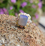 10k tri colored gold c.1920's c.1930's Deco filigree opal ring
