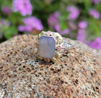10k tri colored gold c.1920's c.1930's Deco filigree opal ring