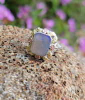 10k tri colored gold c.1920's c.1930's Deco filigree opal ring
