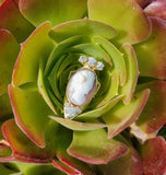 10k gold Victorian carved shell cameo & old cut diamond estate ring - apx 1.75ct tw