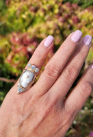 10k gold Victorian carved shell cameo & old cut diamond estate ring - apx 1.75ct tw