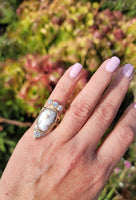 10k gold Victorian carved shell cameo & old cut diamond estate ring - apx 1.75ct tw