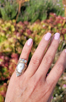10k gold Victorian carved shell cameo & old cut diamond estate ring - apx 1.75ct tw