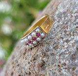 15ct gold Victorian pearl & ruby ring band with hallmarks