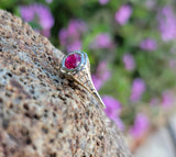 14k gold two tone vintage Deco Ruby filigree ring