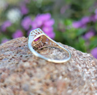 14k gold two tone vintage Deco Ruby filigree ring