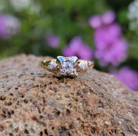14k gold two tone Deco c.1930's 3 diamond estate ring