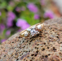 14k gold two tone Deco c.1930's 3 diamond estate ring