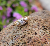14k gold two tone Deco c.1930's 3 diamond estate ring