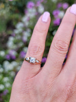 14k gold two tone Deco c.1930's 3 diamond estate ring