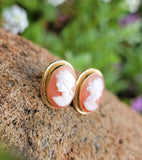 18k yellow gold carved shell cameo studs earrings