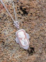 14k gold c.1920's Art Deco carved shell cameo & diamond pendant