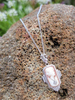 14k gold c.1920's Art Deco carved shell cameo & diamond pendant