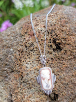14k gold c.1920's Art Deco carved shell cameo & diamond pendant