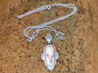 14k gold c.1920's Art Deco carved shell cameo & diamond pendant