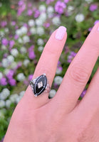 14k white gold filigree c.20's Deco Black Onyx & Diamond Ring
