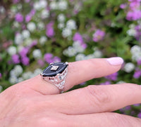 14k white gold filigree c.20's Deco Black Onyx & Diamond Ring