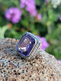 14k white gold c.1920's filigree Deco amethyst & seed pearl ring