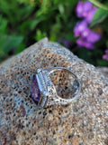 14k white gold c.1920's filigree Deco amethyst & seed pearl ring