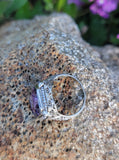 14k white gold c.1920's filigree Deco amethyst & seed pearl ring