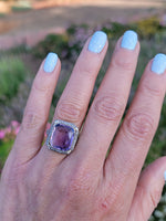 14k white gold c.1920's filigree Deco amethyst & seed pearl ring
