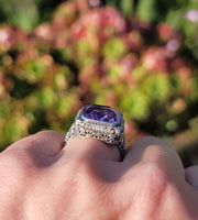 14k white gold c.1920's filigree Deco amethyst & seed pearl ring