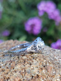 18k white gold Edwardian Filigree mine cut diamond antique Ring