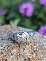 18k white gold Edwardian Filigree mine cut diamond antique Ring
