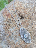 14k white gold c.1920's filigree Aquamarine pendant necklace