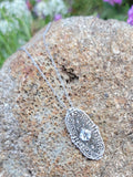 14k white gold c.1920's filigree Aquamarine pendant necklace
