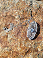 14k white gold c.1920's filigree Aquamarine pendant necklace