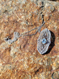 14k white gold c.1920's filigree Aquamarine pendant necklace