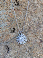 14k white gold estate vintage diamond starburst necklace pendant