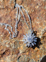 14k white gold estate vintage diamond starburst necklace pendant