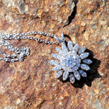 14k white gold estate vintage diamond starburst necklace pendant