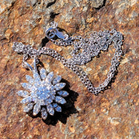 14k white gold estate vintage diamond starburst necklace pendant