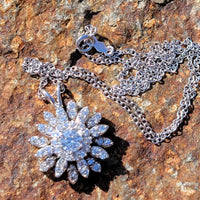 14k white gold estate vintage diamond starburst necklace pendant