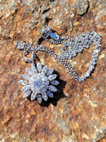 14k white gold estate vintage diamond starburst necklace pendant