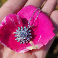 14k white gold estate vintage diamond starburst necklace pendant