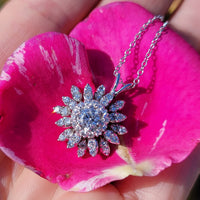 14k white gold estate vintage diamond starburst necklace pendant
