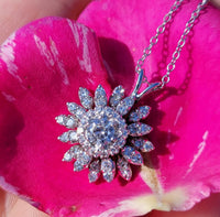 14k white gold estate vintage diamond starburst necklace pendant
